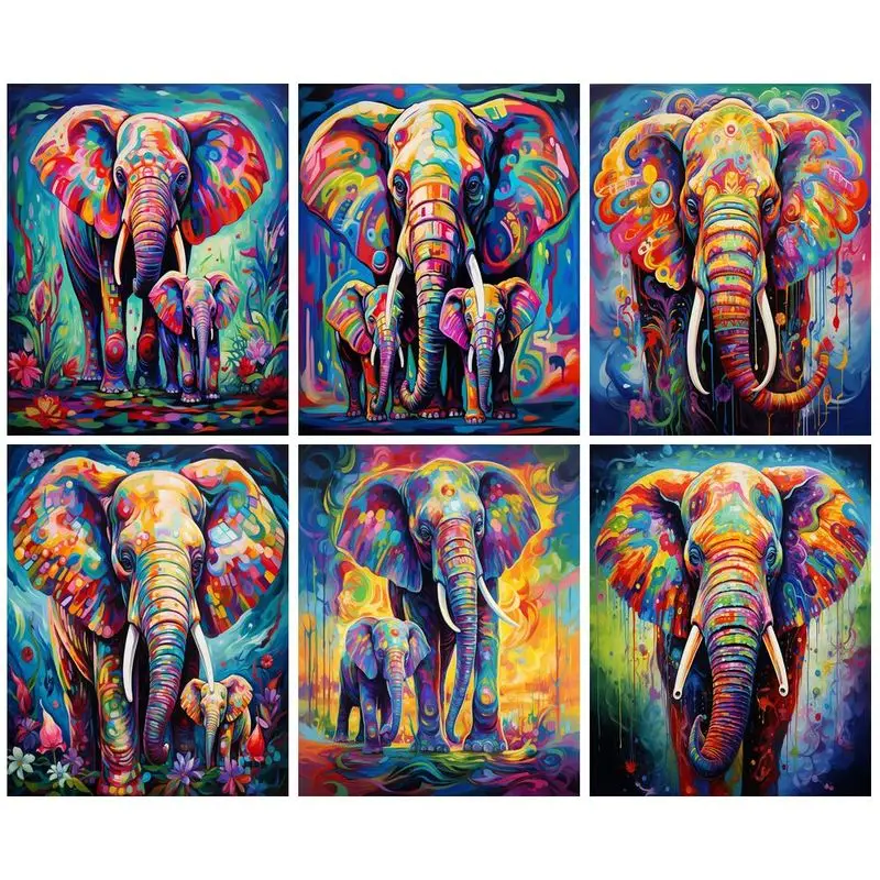 CHENISTORY Diamond Embroidery Complete Kit Colored Elephant 5D Diamond Painting Mosaic Pictures Wall Art Home Decoration diamond painting