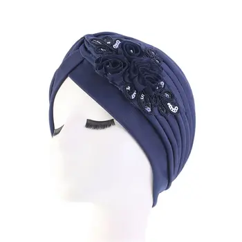 ترتر زهرة عمامة للنساء ، قبعة إسلامية مطوي ، حجاب داخلي هندي ، قبعة نوم ، لفافة رأس ، باندانا نسائية ، أغطية رأس ، حذاء برقبة ، لون خالص 2