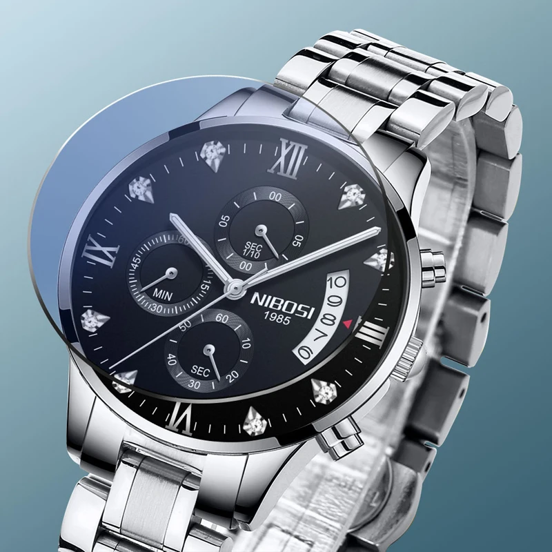 NIBOSI New Mens Watches Top Brand Luxury Diamond Quartz Watch for Men Stainless Steel Chronograph Wristwatches Relogio Masculino