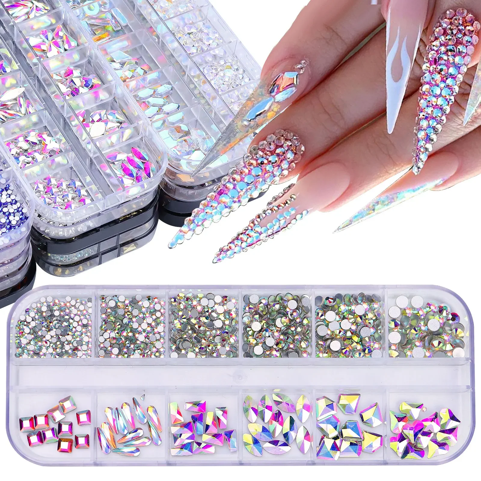 12box/set Crystal Rhinestone Diamond Gems 3D Glitter Nail Art Decoration 