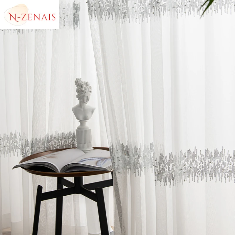 

Современные Простые прозрачные Занавески Из белого тюля с жемчугом и Луной для гостиной, спальни, столовой, затемняющие свадебные украшения, окна, размер на заказ