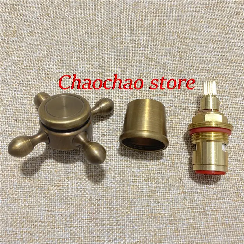 All copper faucet handle cross plum blossom hand wheel antique double-handle faucet valve core faucet valve faucet handle