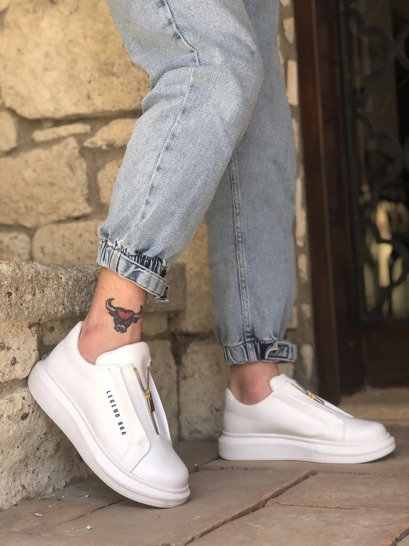 White LA78P Yellow high sole sports shoes - KeeShoes