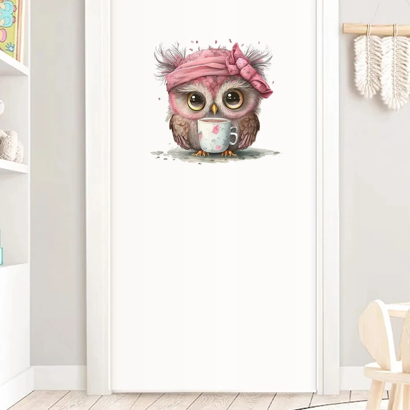 T770#Owl In Pink Wall Sticker Kids Room Background Home Decoration Mural Living Room Wallpaper Funny Decal