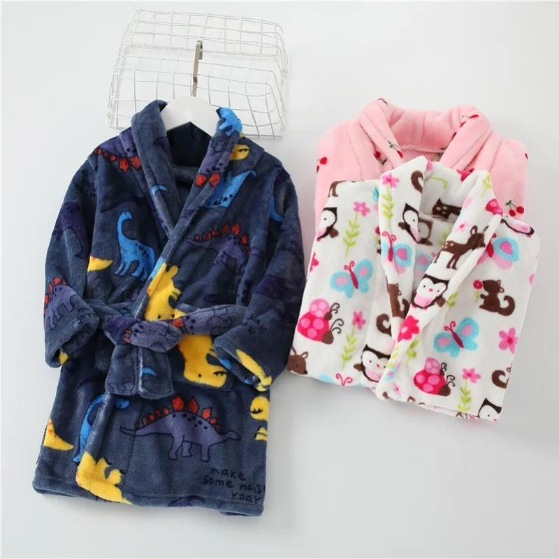 Kids Cartoon Cow Robes New Winter Baby Girl Bathrobe Sleepwear Robe For Children Flannel Hooded Pajamas Boys Homewear Clothing
