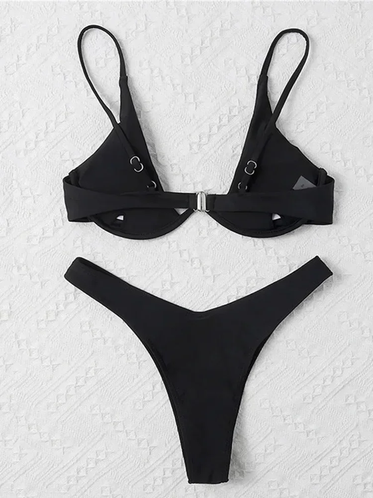 2026 Summer New Two Piece Women's Solid Color Sexy Bareback Bikini Split Swimsuit Bikini Set High Waist Beach Vacation