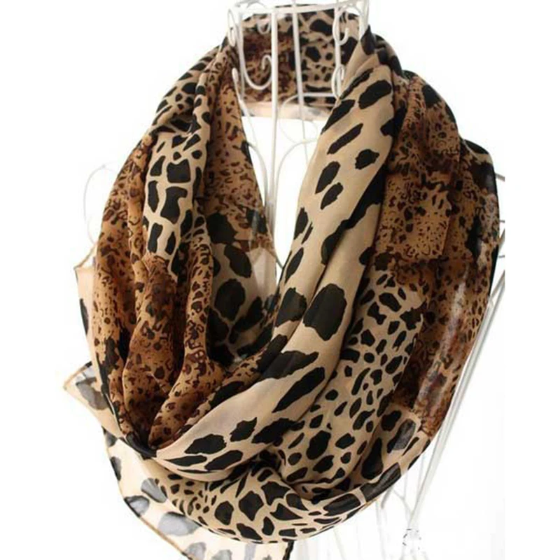 New Autumn and Winter Fashion Women Long Style Wrap Lady Shawl Leopard Chiffon Scarf 4