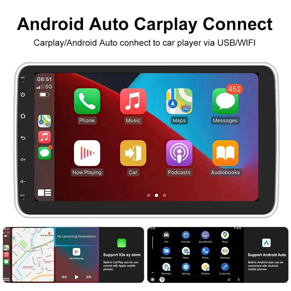 Android 15 10.1 Inch Universal Single 1 Din 360° Rotatable Car