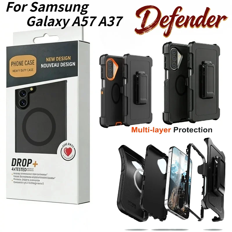 3IN1 Rugged Shockproof Defender Case with Rotatable Belt Clip and MagSafe Compatibility
