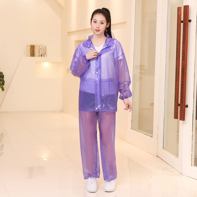 Women's Adult Raincoat And Rainpants Set Full Body Waterproof Outdoor Cam Hiking Tea Piing Fun Split PVC Material