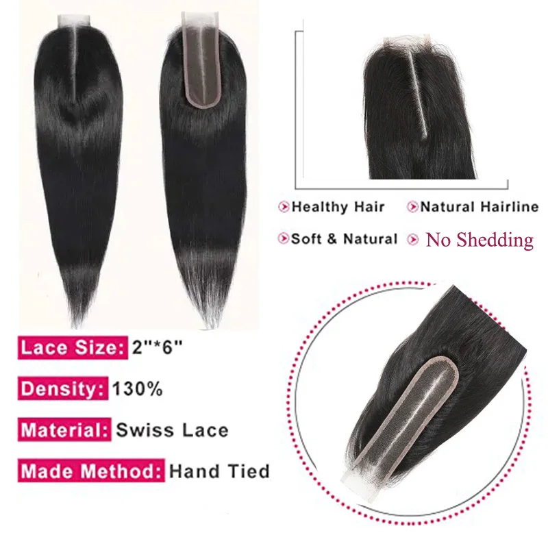 Straight 2x6 Lace HD Closure Free Part Body Wave Small Bleached Knots Closures Virgin Brazilian Hair Natural Human Hair
