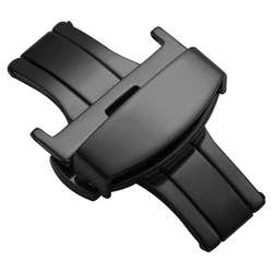 Sleek Stainless Steel Butterfly Buckle Watch Clasp Strap (Black - 14mm)