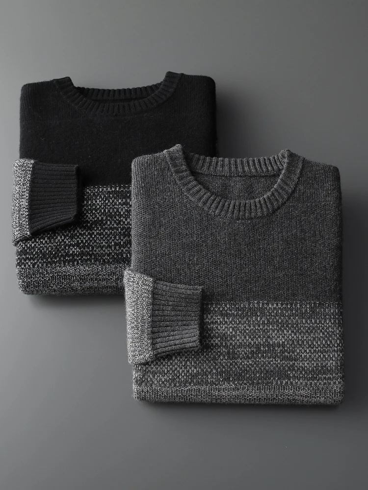 ADDONEE Autumn Winter Men Cashmere Sweater Smart Casual O-neck Pullover Thick Soft Warm Clothing 100% Merino Wool Knitwear Tops 6