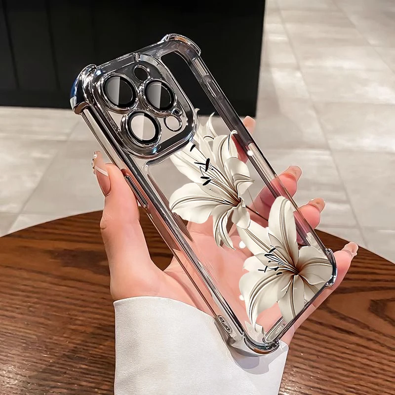Elegant Retro Lily Flower Plating Protective Phone Case