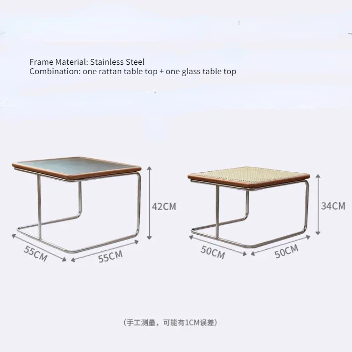 Nordic Medieval Style Stainless Steel Solid Wood Glass Rattan Combination Coffee Table Size Combination Modern Minimalist Style