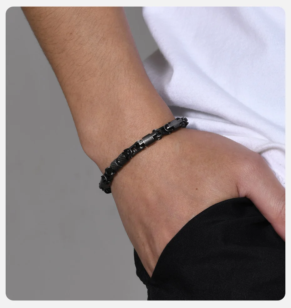 Vnox 6mm coole byzanti nische Armbänder für Männer Jungen, schwarz silber Farbe Edelstahl Glieder kette Armband, Punk Rock HipHop Schmuck – Detail 5