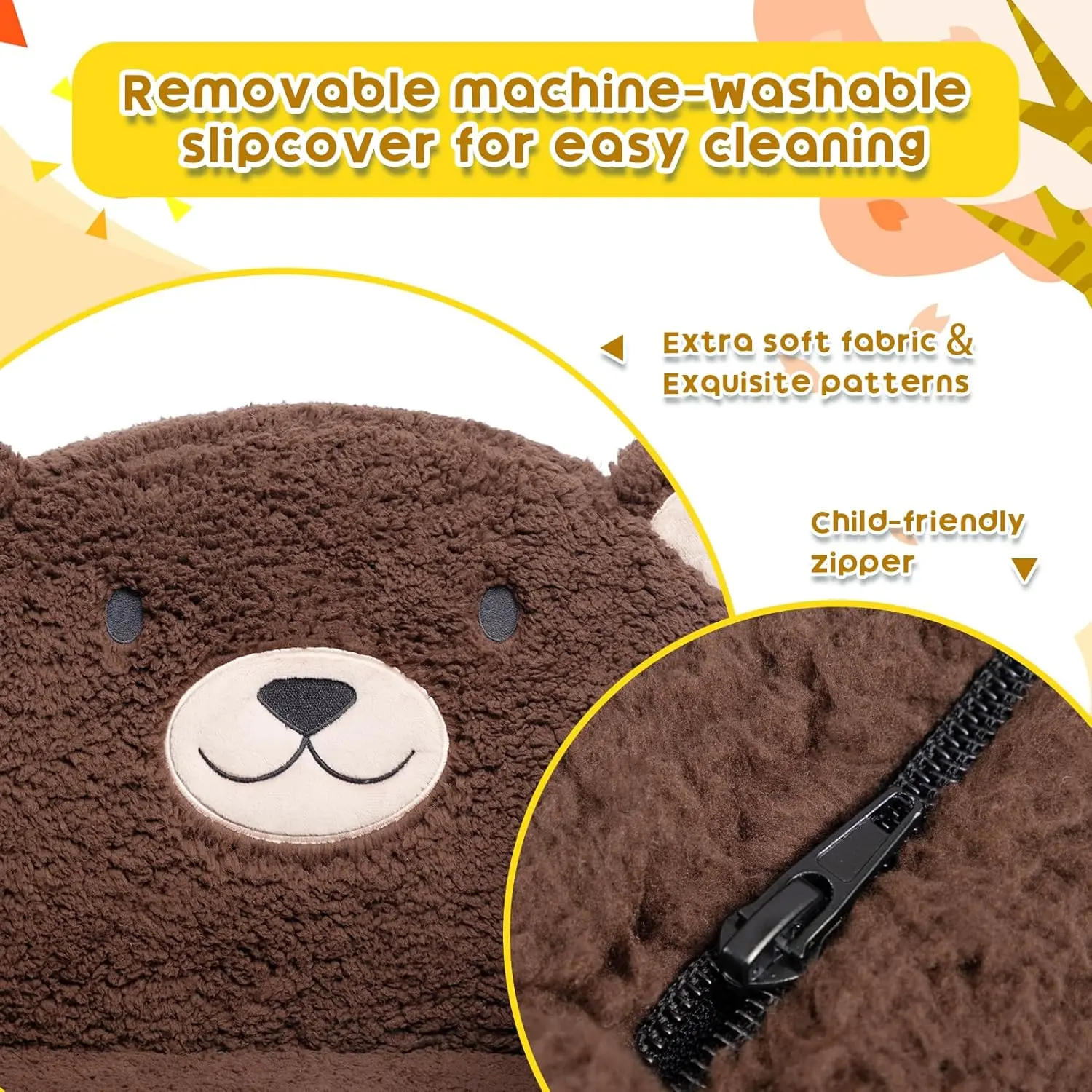 Toddler Couch Ultra-Soft Snuggle Chair, Comfy Sherpa Foam Filled Lovely Bear Sofa, Kids Cozy Corner Play Couch 6
