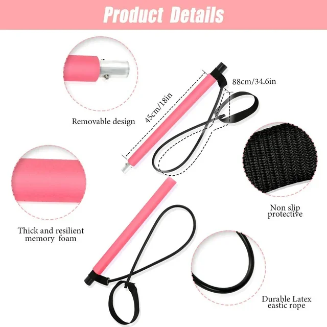 Portable Yoga Pilates Bar Stick with Resistance Band Home Gym Muscle Toning Bar Fitness Stretching Sports Body Workout Exercise 2