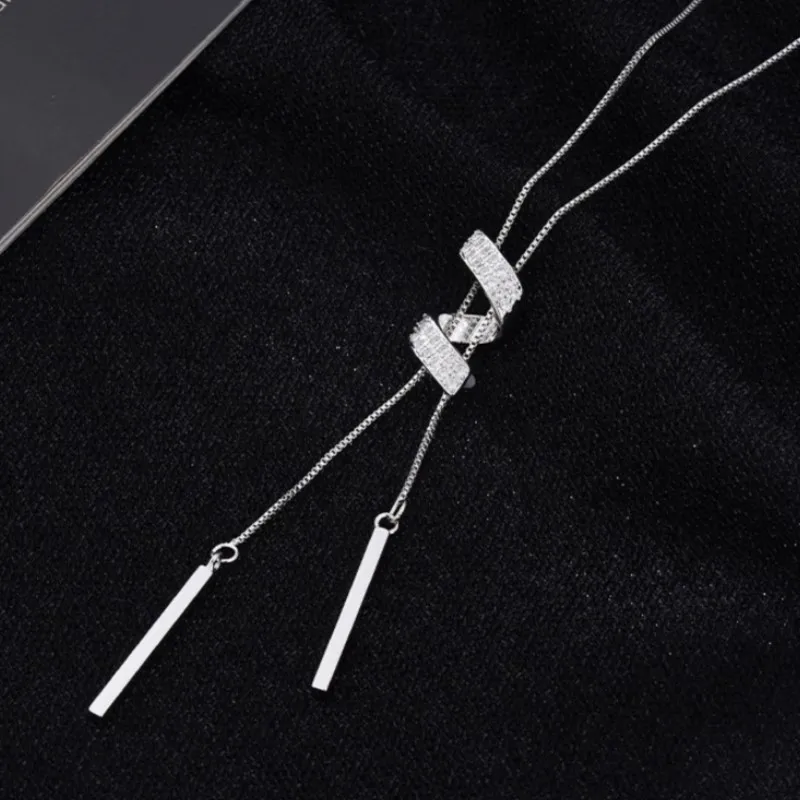 Silver Color Long Tassel Threaded Pendant Necklace for Women Simple Fashion Clavicle Chain Party Jewelry Accessory Gifts