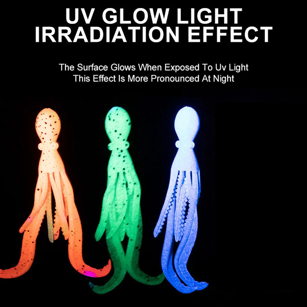 3pcs Soft Squid Bait 5g Luminous UV Octopus Lures TPE Squids Head Jigs Hooks For Deep Sea Boat Fishing Artificial Soft Baits