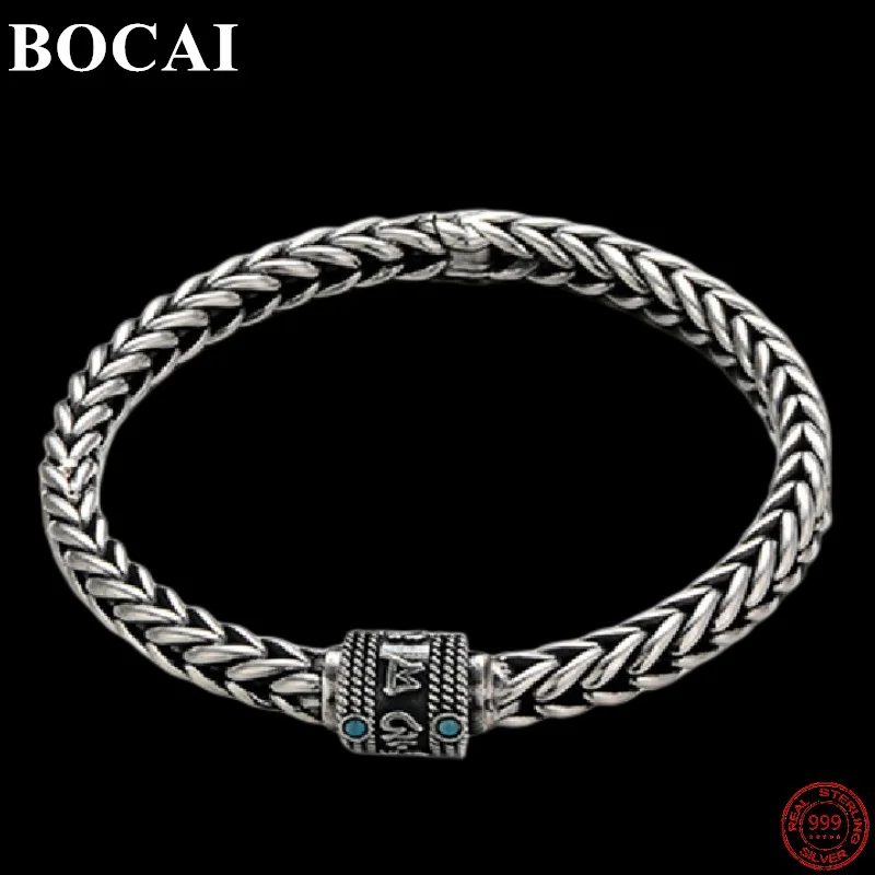 

BOCAI 100% S999 Sterling Silver Bracelets for Women Buckle Code Lock Six Syllable Mantra Twist Chain Pure Argentum Charm Bangle