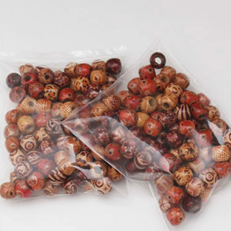 100 PCs/bag 11*12mm Aperture: 5mm Medium Size Hole Vintage Painted Wooden Beads African Hair Rings Dreadlock Accessories 6