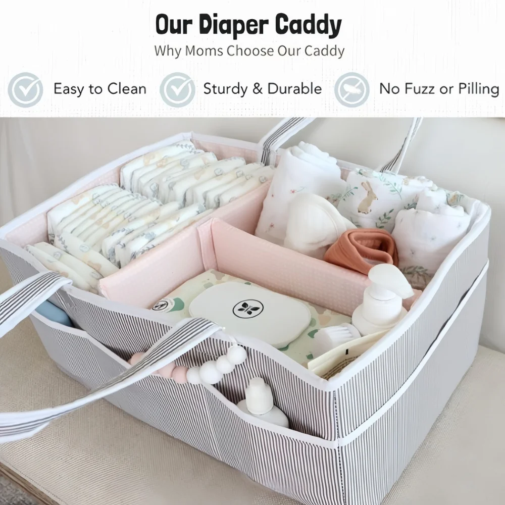 Large Capacity Diaper Organizer Bag New Striped Lightweight Multifunctional Mommy Tote for Baby Stuff Storage Bag Diaper Box - 3