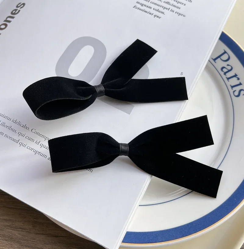 Korean small ribbon bow side clip black velvet hair clip duckbill clip French minimalist temperament bangs clip