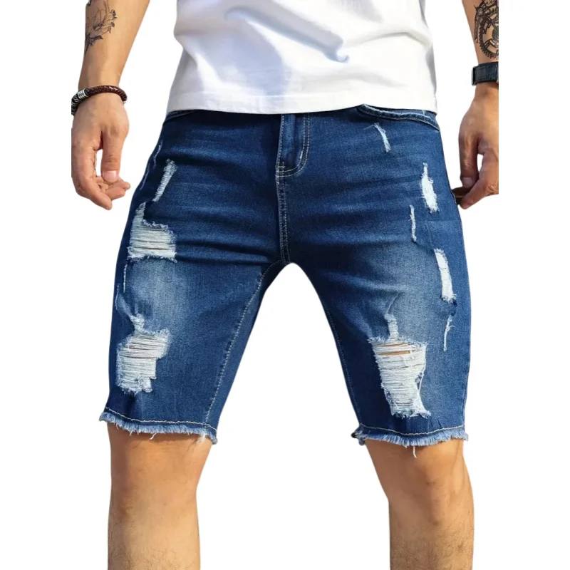 Summer Ripped Jeans Men Stretch Denim Shorts Male Short Jeans Slim Straight Shorts Fashion Black Jeans Man Clothes Streetwear 4