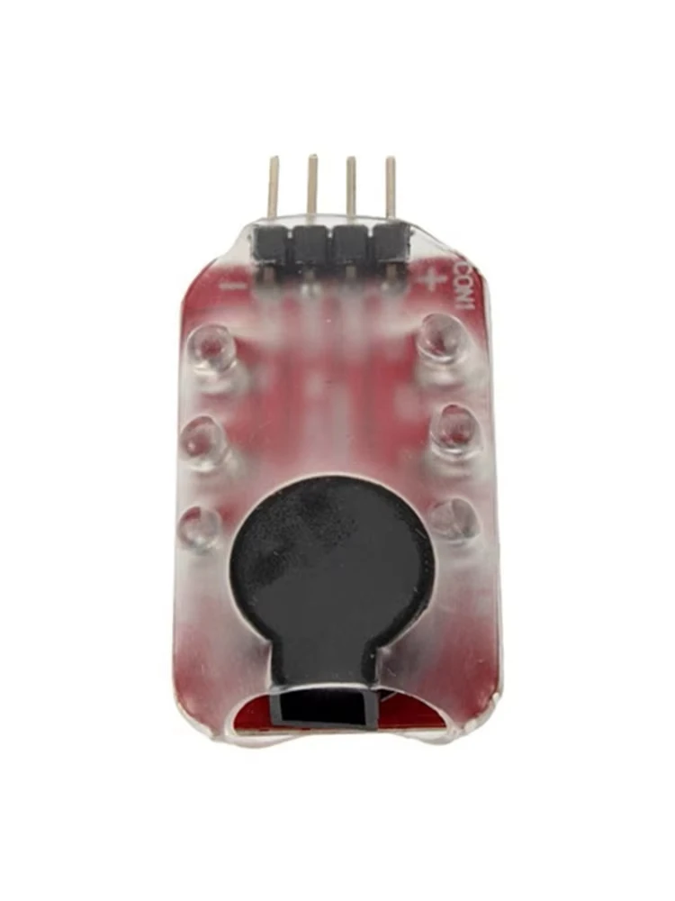 Avertisseur de batterie Lipo 1-8S avec alarme sonore et LED pour drone RC, avec des LED allumées indiquant le niveau de batterie.