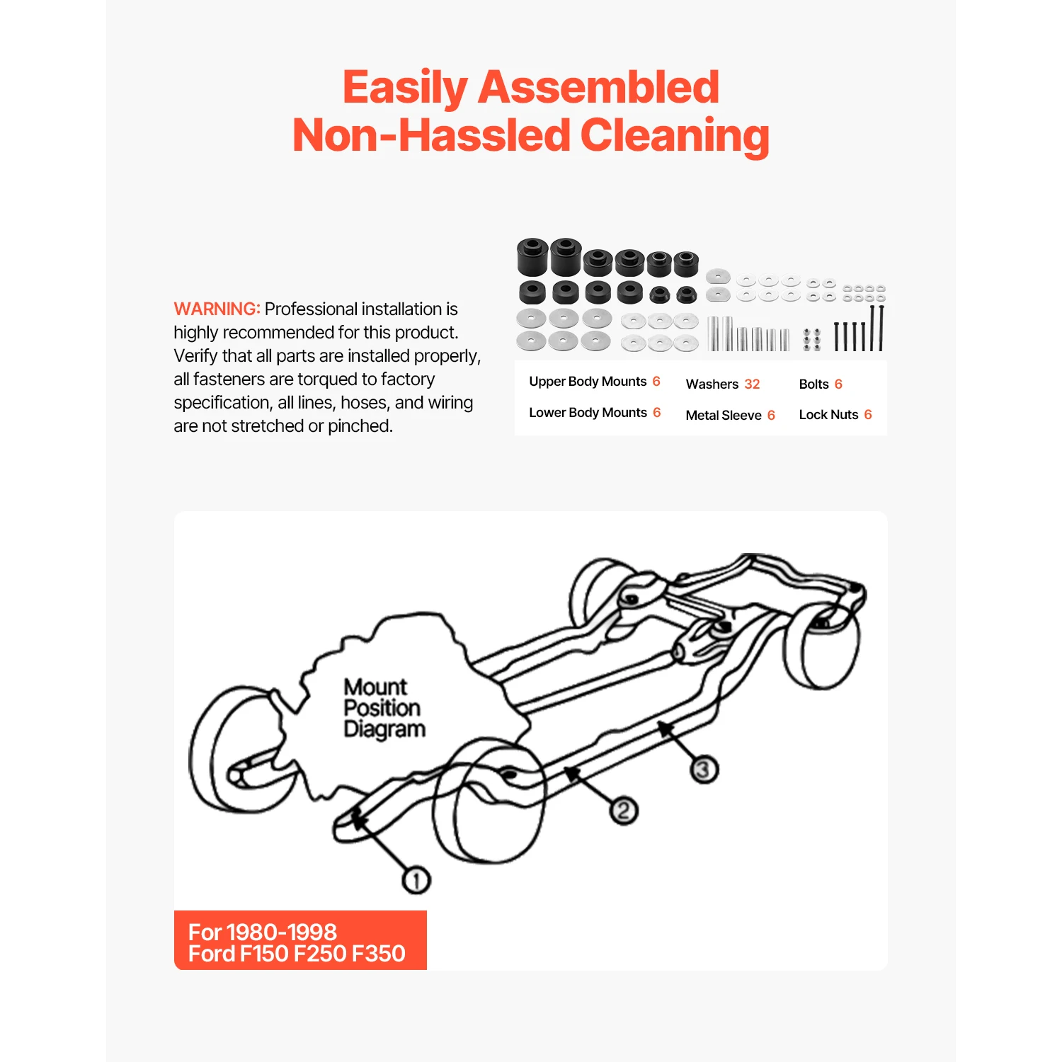 Polyurethane Body Mount Bushing Kit for Ford F150 F250