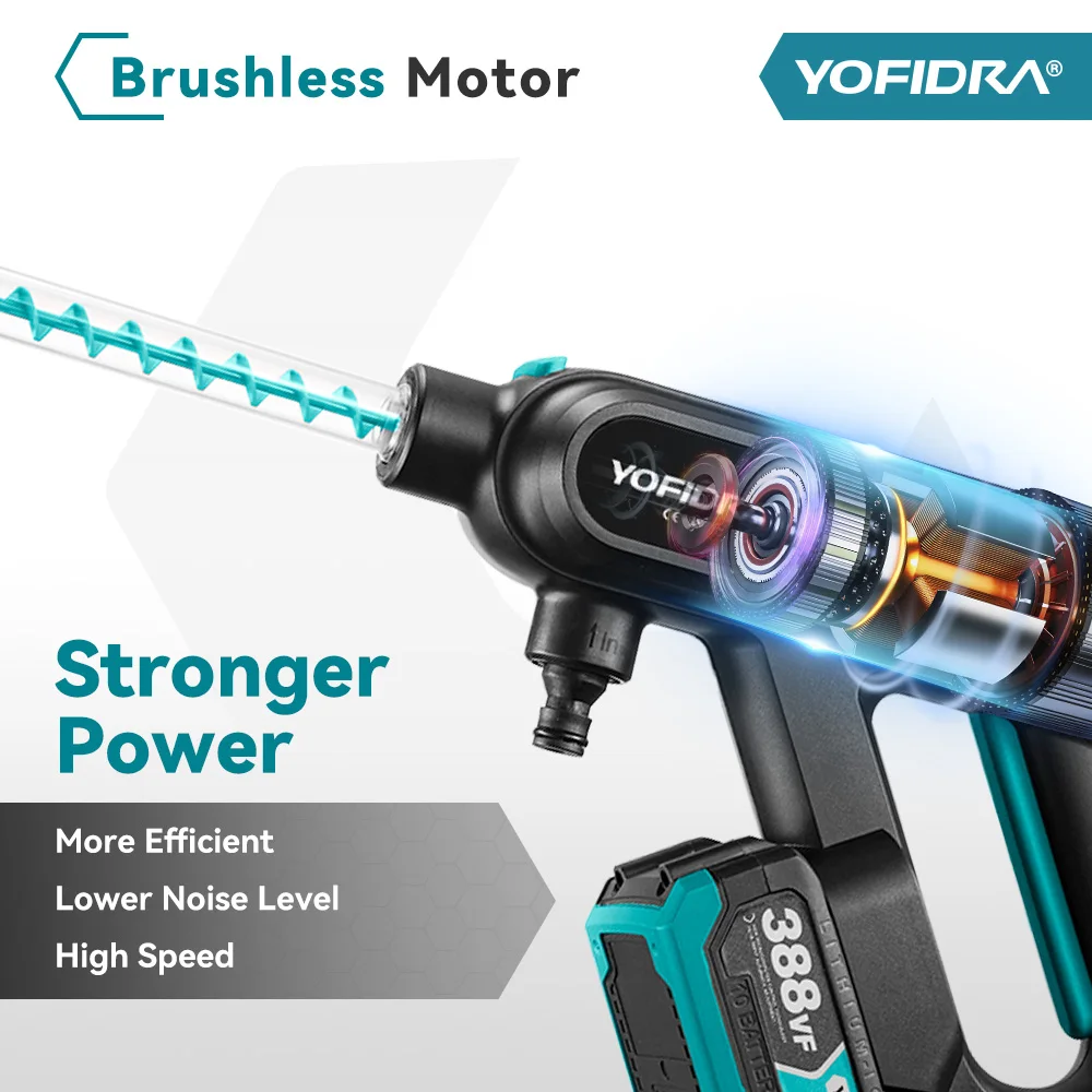 YOFIDRA 250Bar Brushless High Pressure Car Washer Gun 3 Gear Electric Garden Washing Water Wash Spray Gun for Makita 18V Battery 2