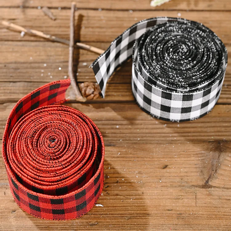 Description Picture 5 of item6M*5cm Grid Ribbon Christmas Red Black Plaid Ribbon Christmas Tree Decoration Gift Box Package Wrapping Cloth Ribbon DIY Sewing