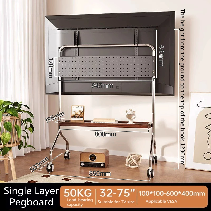 Mobiler TV-Ständer aus Edelstahl mit rollendem Boden für 32–75-Zoll-LCD-LED-Bildschirm-Fernseher, TV-Wagen, hält bis zu 110 Pfund max. VESA 600 x 400 mm