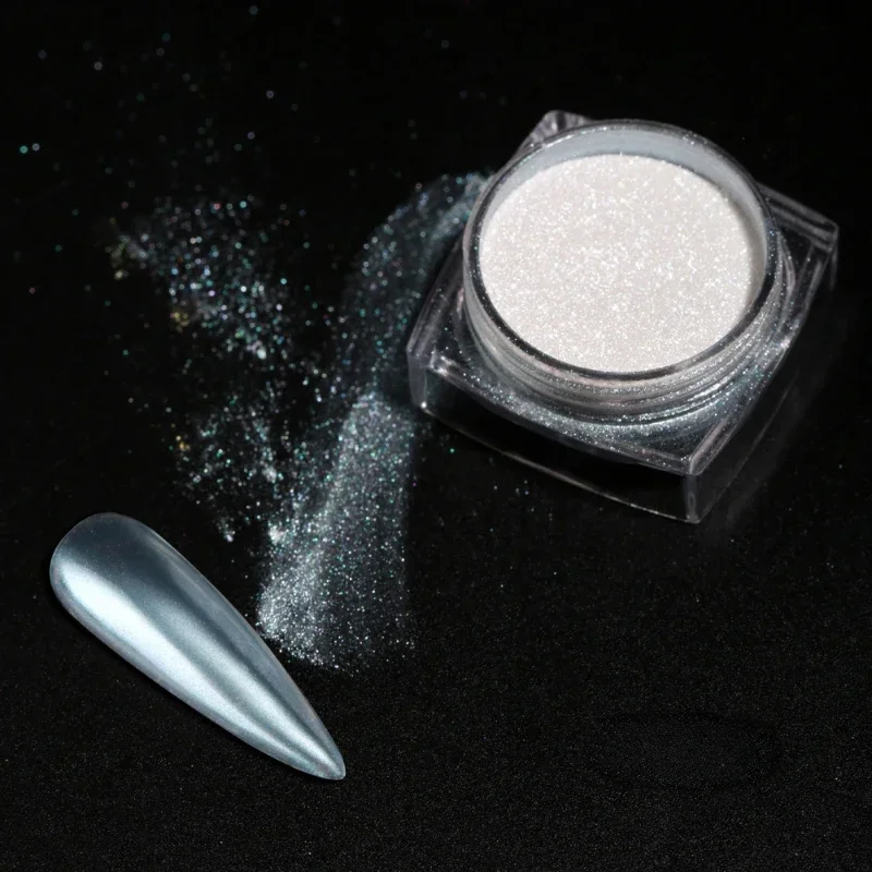Mirror Mermaid Nail Powder Pigment Pearl White Rubbing on Nail Art Glitter Dust Chrome Aurora Blue Manicure Decorations