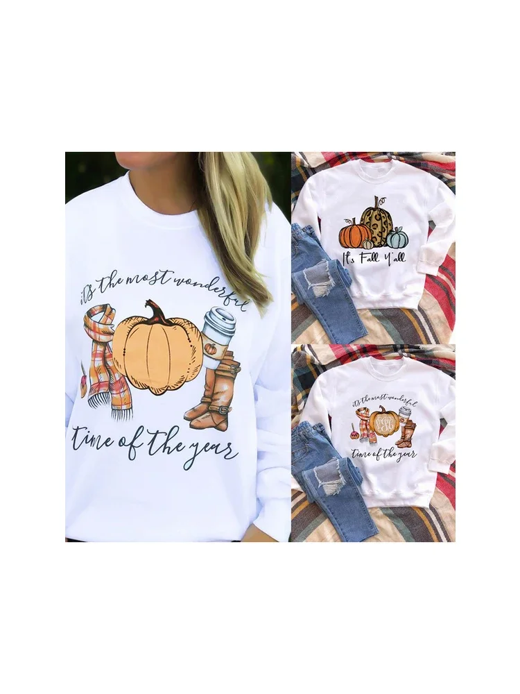 

It's The Most Wonderful Time of The Year Fall Sweatshirt Leopard Pumpkin Graphic Grunge Pullovers Hoodies Fashion Women Jumper