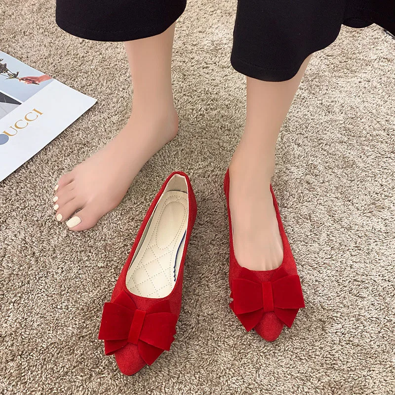 Women Loafers Bow Flats Contracted shallow mouth Pointed flat shoes Spring summer Korean style