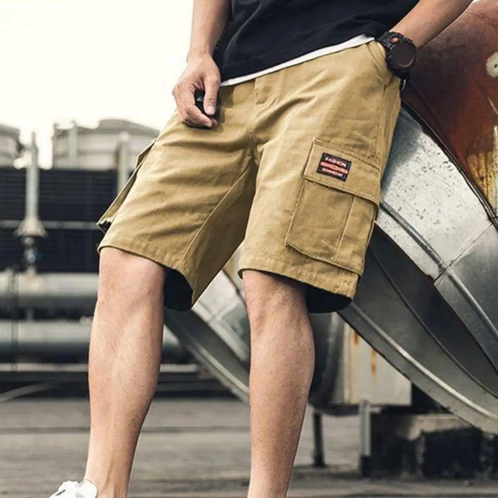 Men Cargo Shorts Loose Solid Color Multi Pockets Men Shorts
