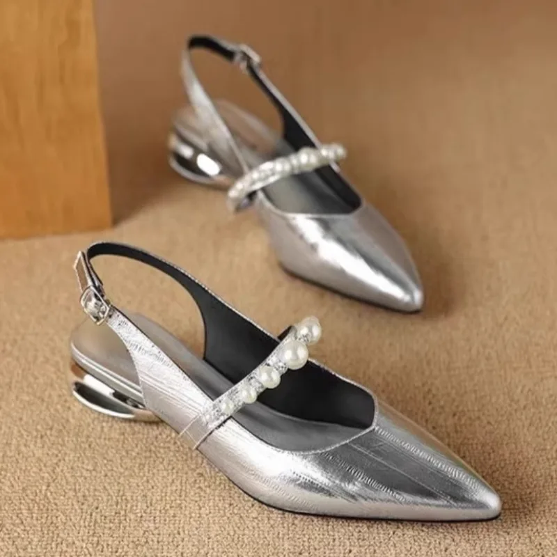 Bead High Heels Sandals Women Pointed Toe Shoes Slippers Slingback Summer Designer Dress Sexy Shoes Woman Pumps Trend Party