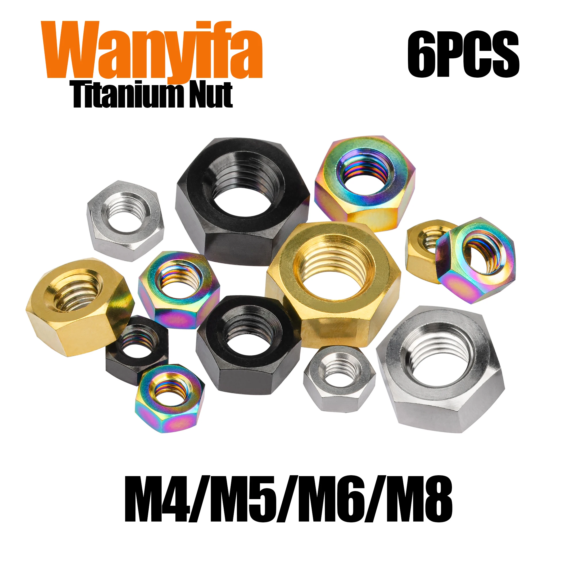 

Wanyifa Titanium Hex Nuts M4/M5/M6/M8 Bicycle Fastening Part for Mtb Bike 6Pcs