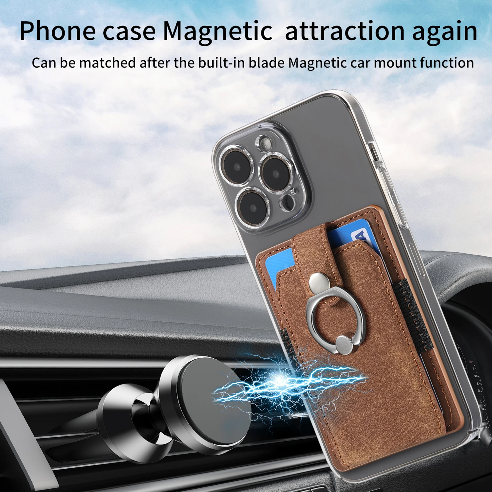 Universal PU Leather Phone Wallet Case with Card Slot and Ring Stand Attachment