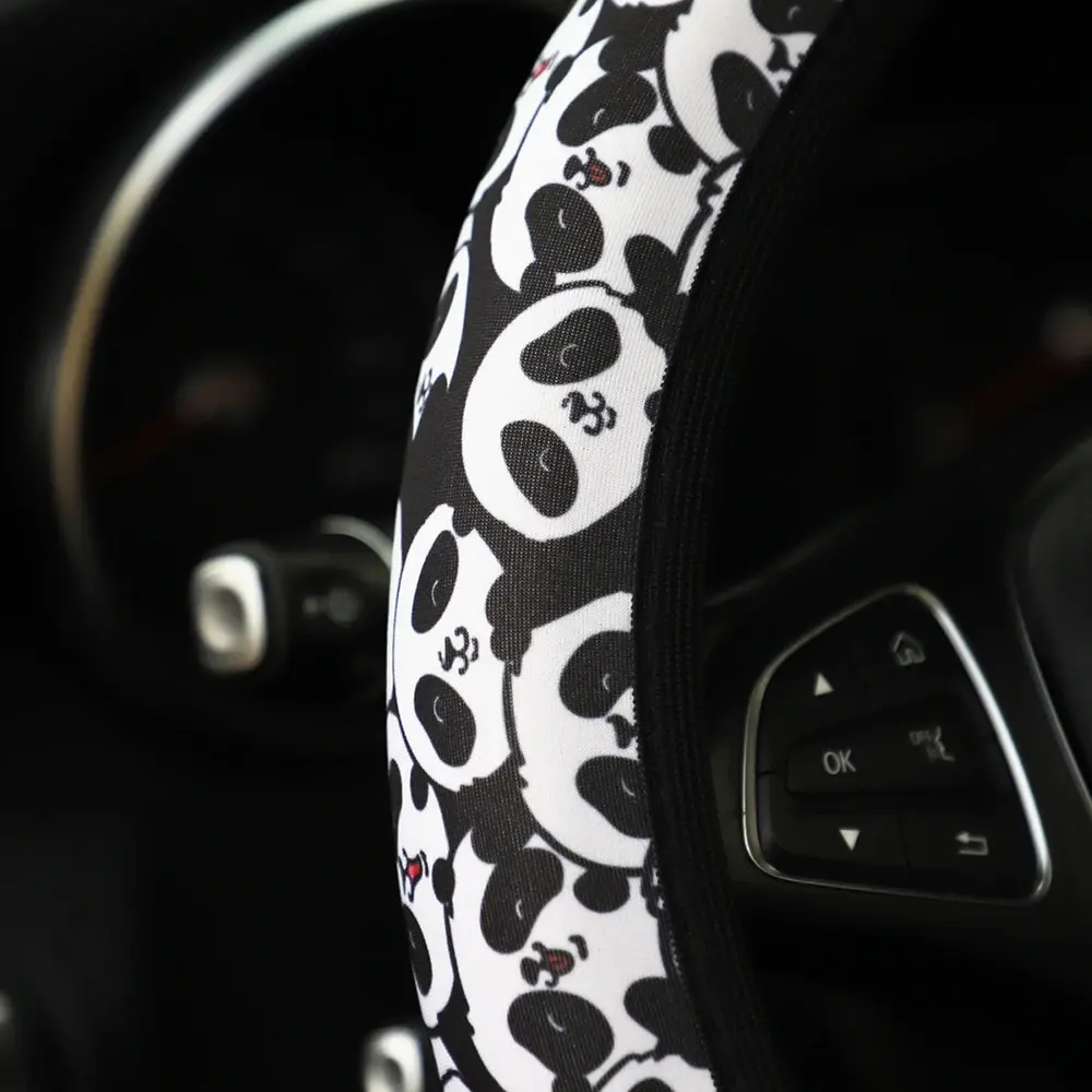 Blumen-Panda-Spinnennetz-Stoff Rutschfester Lenkradbezug ohne Innenring Autozubehör Geeignet für 14,5-15 Zoll – Detail 11