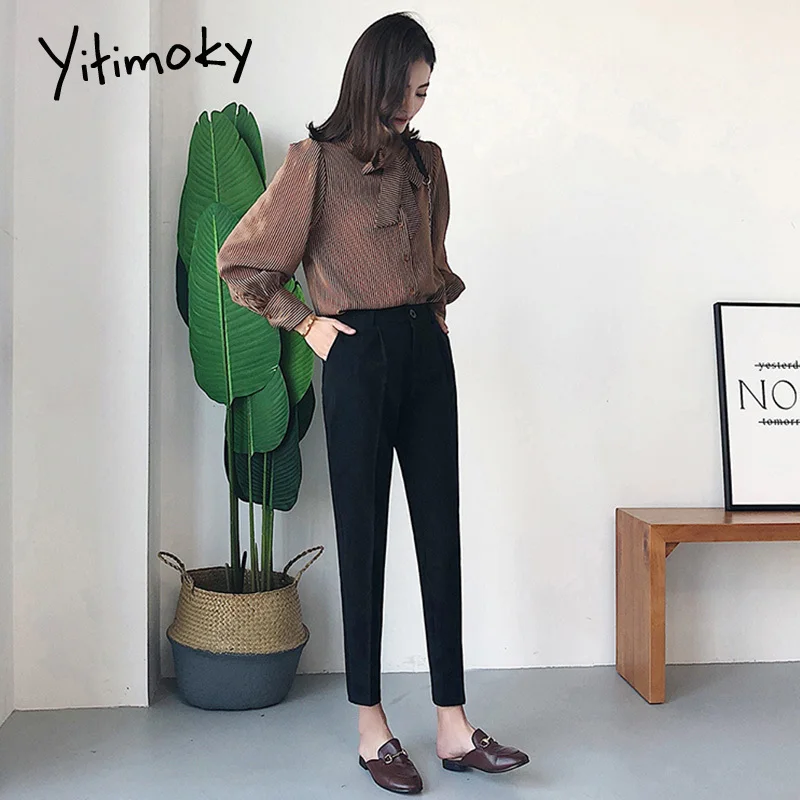 Yitimoky Suit Pants Women New 3XL Office Lady Loose Solid Harem Pants  Elegant High Waist Korean Black Beige Elegant Trousers