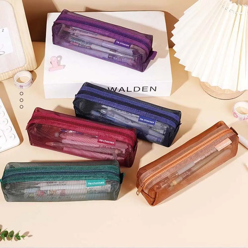 hollow clear mesh makeup bag simple candy color credit id card holder small item bag coin purse transparent pencile bag outdoor Candy Color Clear Mesh Makeup Bag Large Capacity Lipstick Bag Mini Mesh Coin Purse Small Item Bag Card Holder