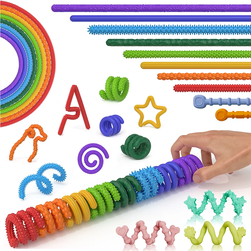 Juguetes para niños, palo para aliviar el estrés con textura de silicona, juego sensorial DIYElastic, palo retorcido col