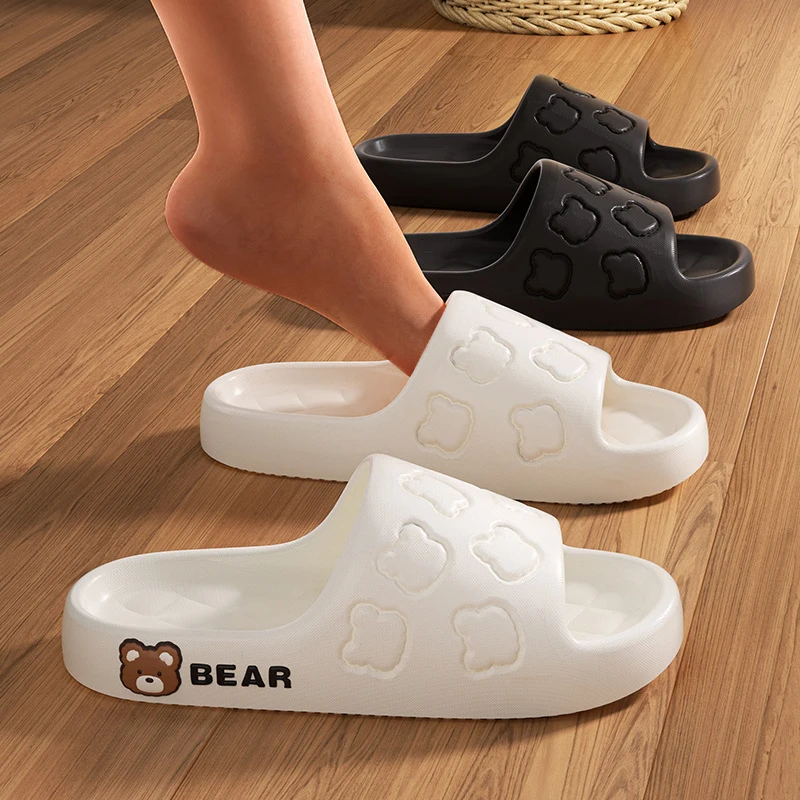 

Shevalues Women Cute Cartoon Bear Home Sandals Thick Bottom Printing Slippers Indoor EVA Soft Bathroom Slides Couple Beach Shoes