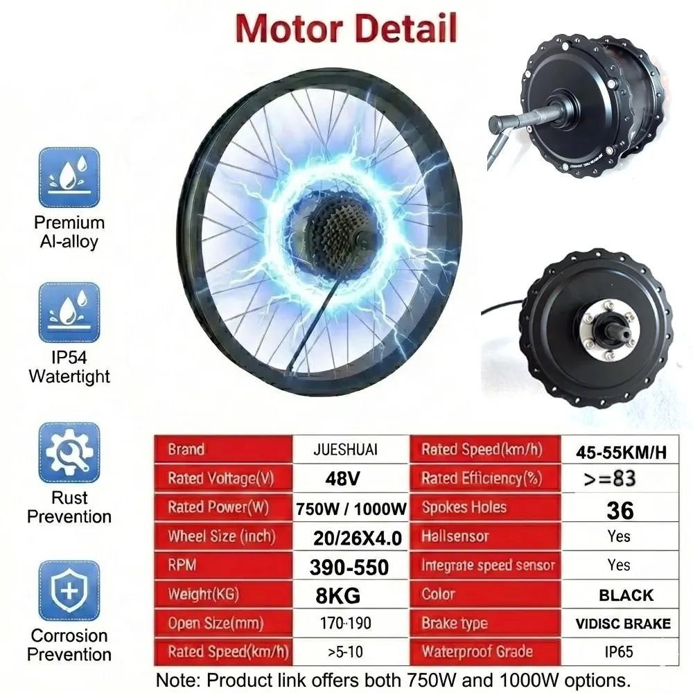 500w 750w 1000w 36v 48v elektrikli bisiklet dönüşüm kiti ile 2 alüminyum alaşım