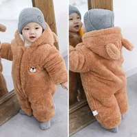 Baby Rompers Newborn Romper Cute Plush Bear Boy Autumn Winter Keep Warm Hooded Infant Girls Overall Jumpsuit Outdoors Clothing