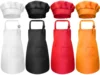 Cute Child Craft Apron and Hat Sets Household Cleaning Tools Solid Color Front Pocket Bib Apron + Elastic Band Art Cooking Cap 1