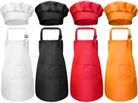 Cute Child Craft Apron and Hat Sets Household Cleaning Tools Solid Color Front Pocket Bib Apron + Elastic Band Art Cooking Cap 1